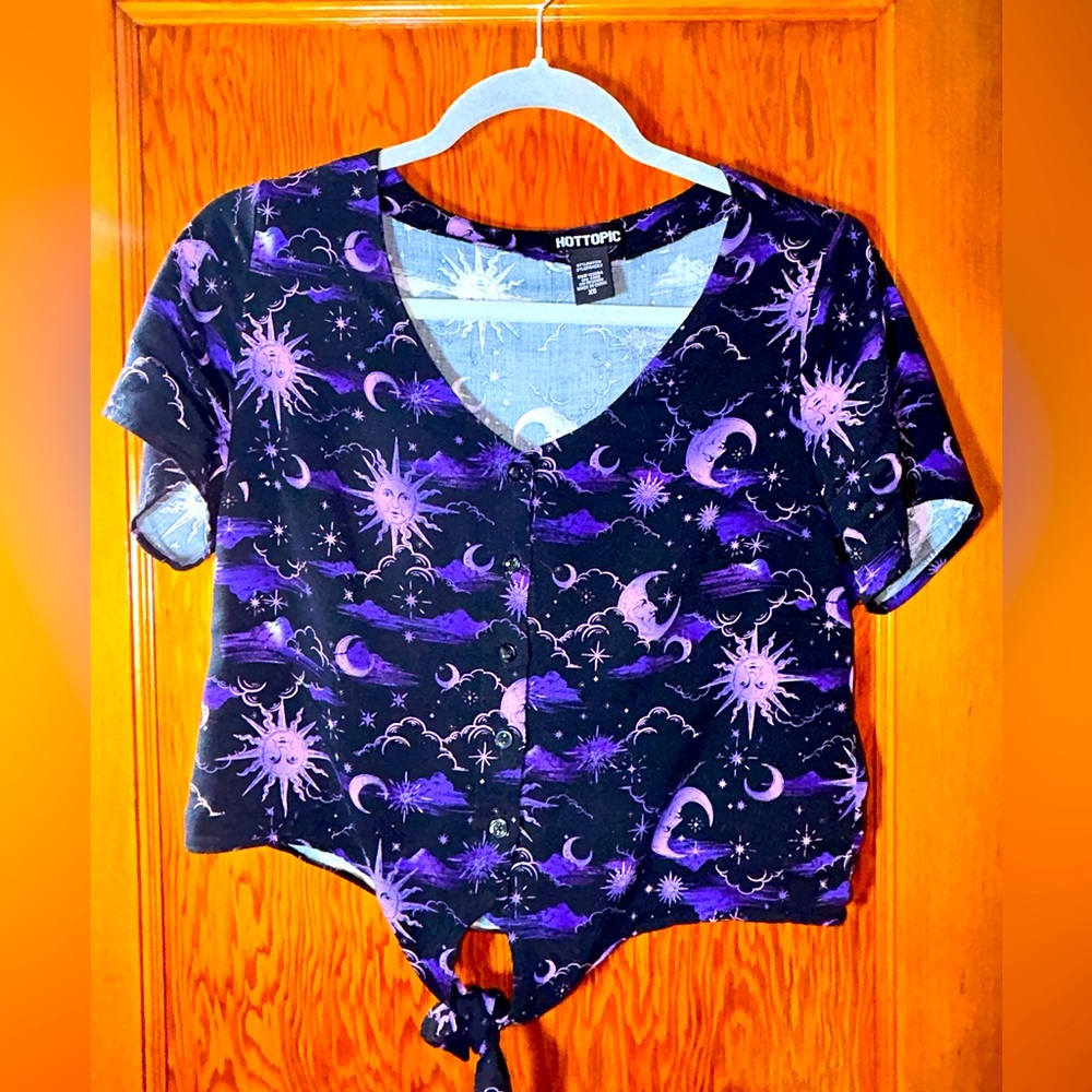 Hot Topic Purple and Black Galaxy Button Down Shirt